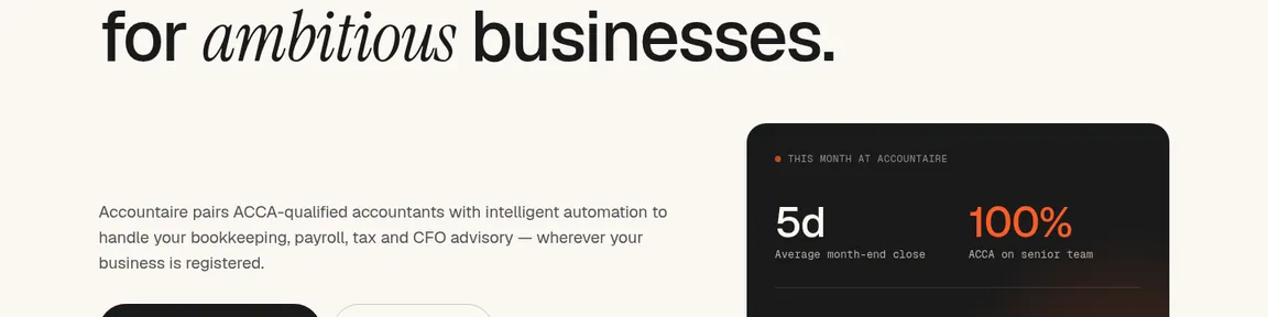 Accountaire project screen, Marketing Site for a Modern Remote Accounting Practice