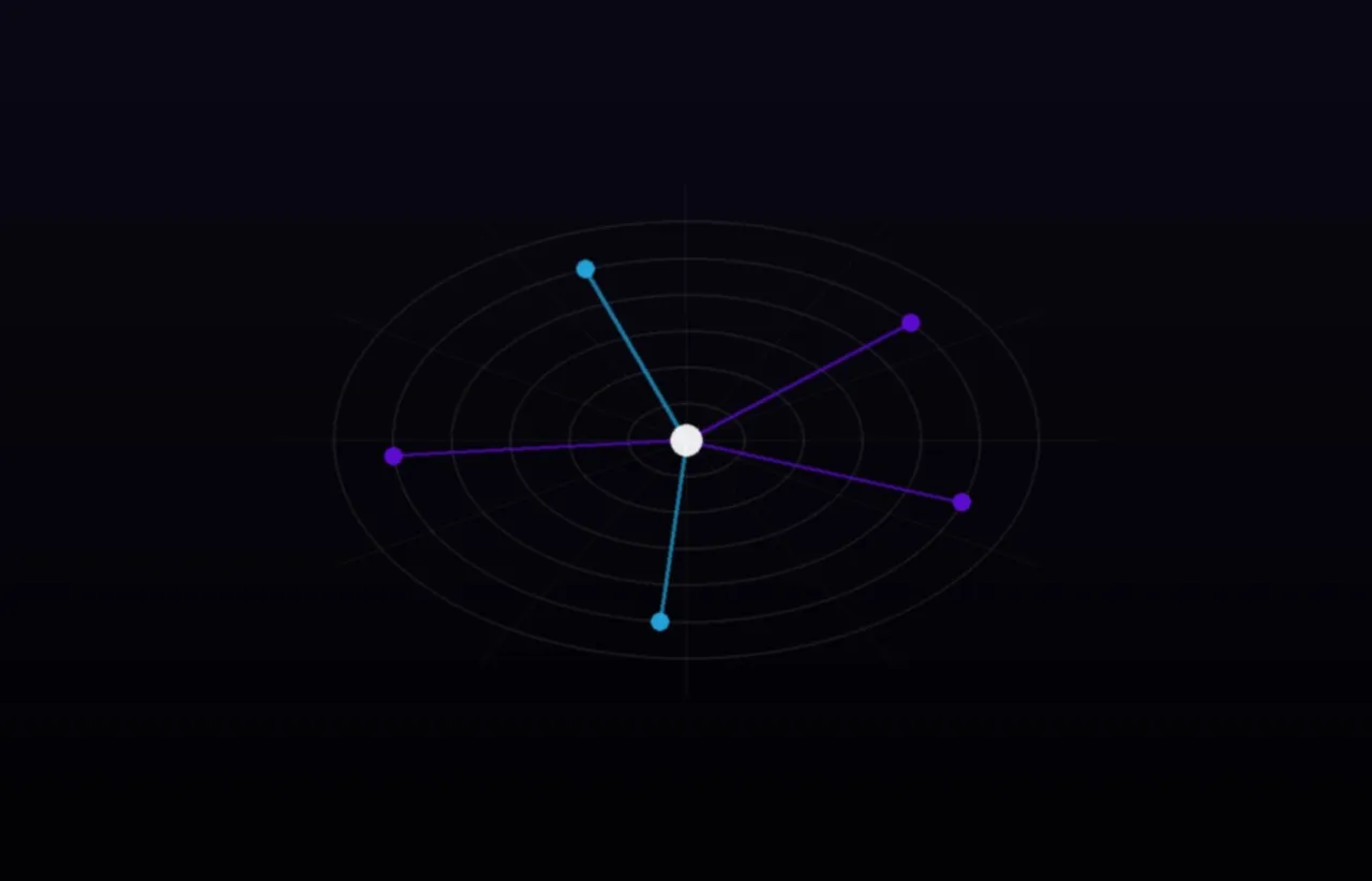 A quiet radial grid with a few highlighted spokes in violet and blue