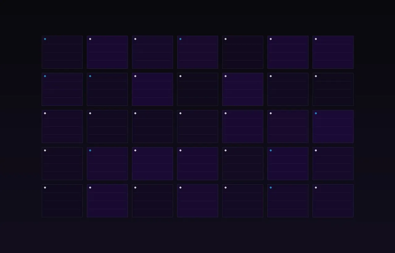 A dense, evenly divided grid of individually owned server modules, each with its own status indicator