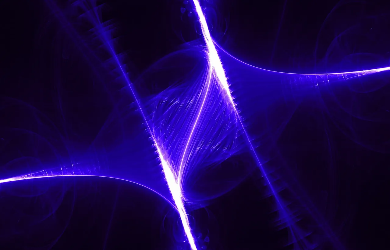 Violet fractal filaments branching across a black background in an algorithmically generated pattern