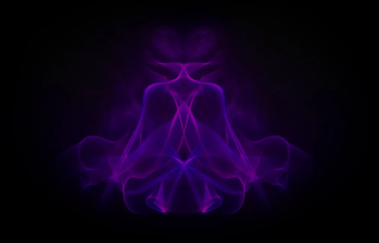 Wisps of purple and blue smoke curling and spreading outward across a black background