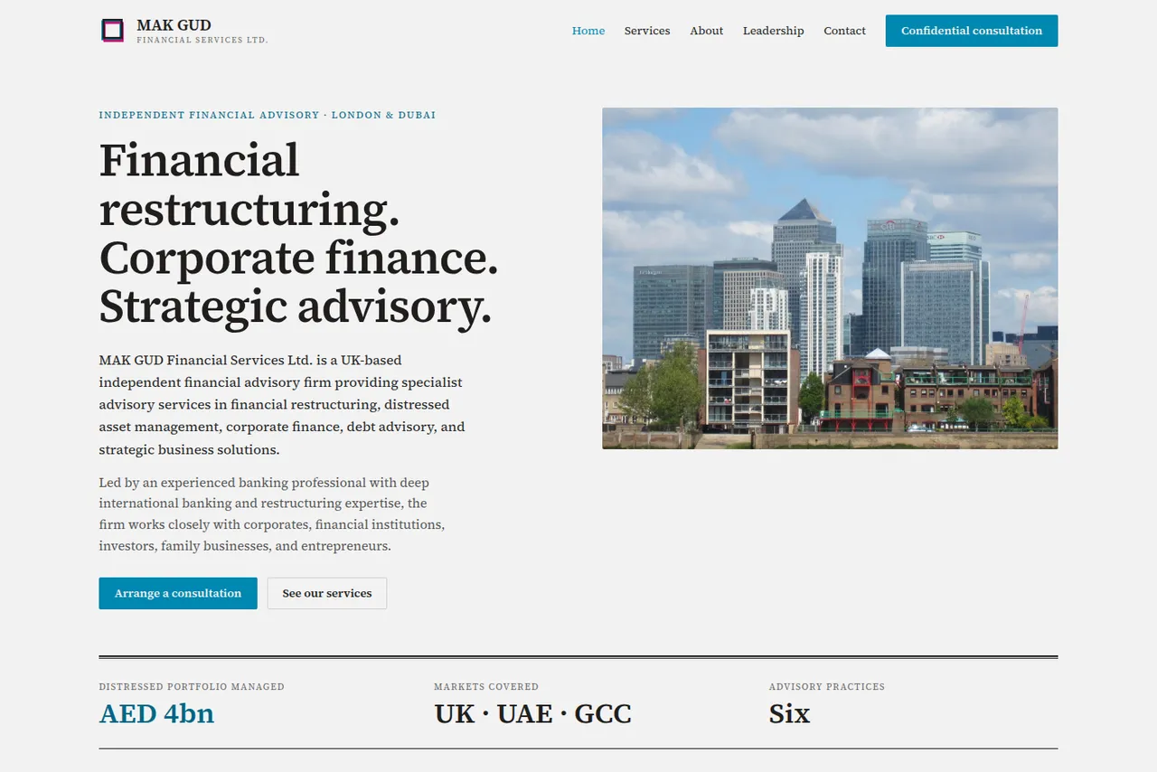 MAK GUD Financial Services project screen, Marketing Website for an Independent Financial Advisory Firm