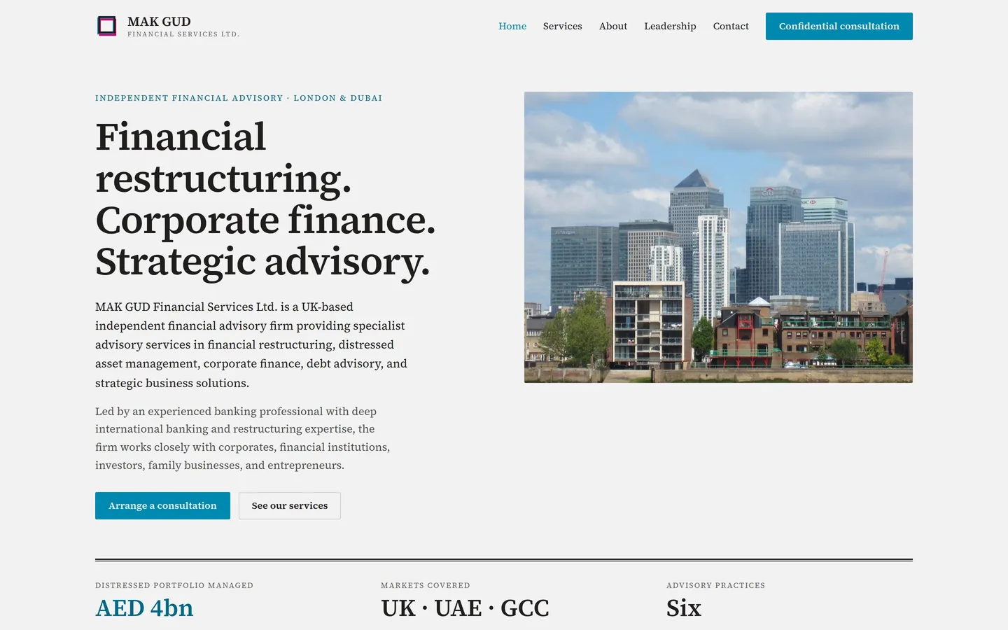 MAK GUD Financial Services homepage hero introducing the advisory firm
