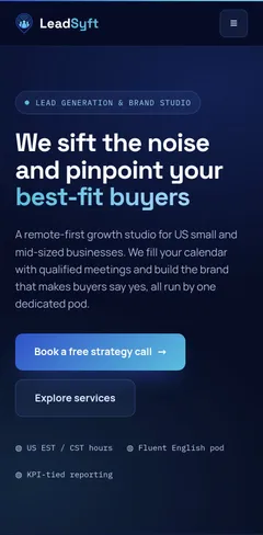 LeadSyft homepage on a phone