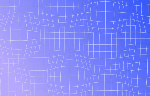 Warped lattice grid rendered over a deep blue and violet gradient
